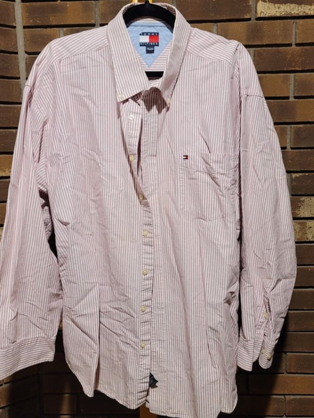 Tommy Hilfiger Men's Red & White Micro-Stripe Oxford Shirt - XXL